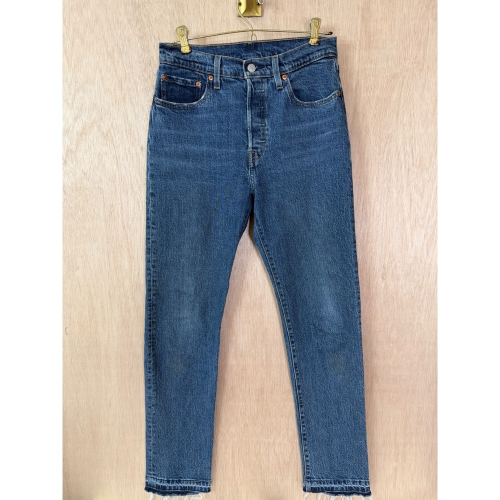 Levis 501 Original Fit Distressed Hem Blue Denim Jeans W27 L30 Womens